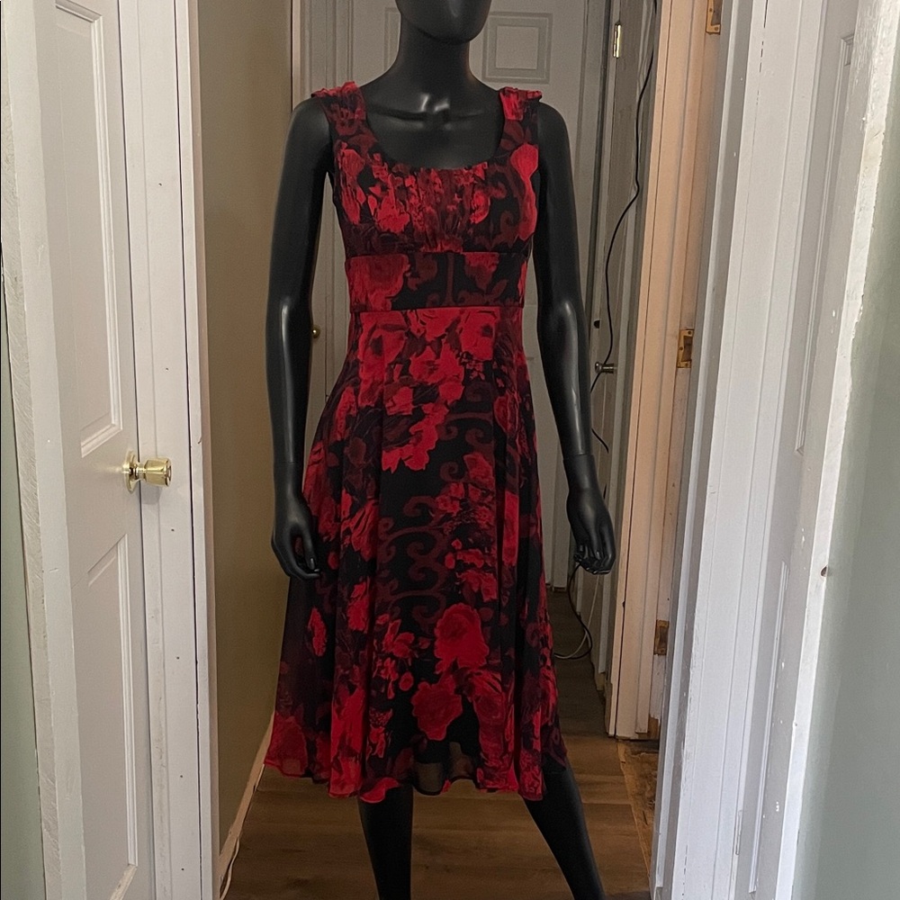 dressbarn Black and Red Floral Midi Dress